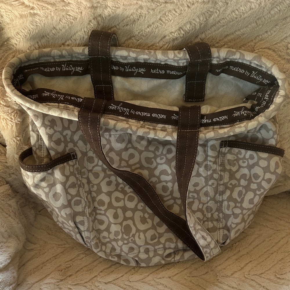Thirty-One Leopard Print Tote with Brown Accents